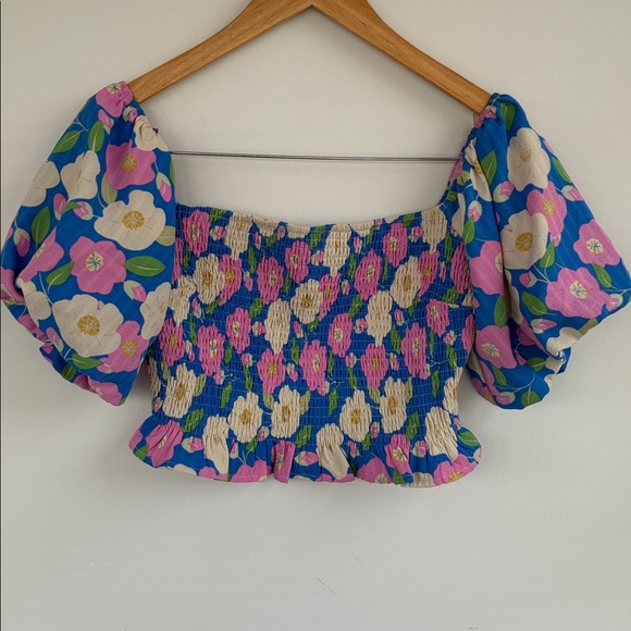 Altar'd State Multicolor Floral Puff Sleeve Smocked Crop Top Medium - Picture 5 of 13